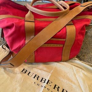 Burberry Red and Brown Duffel Bag